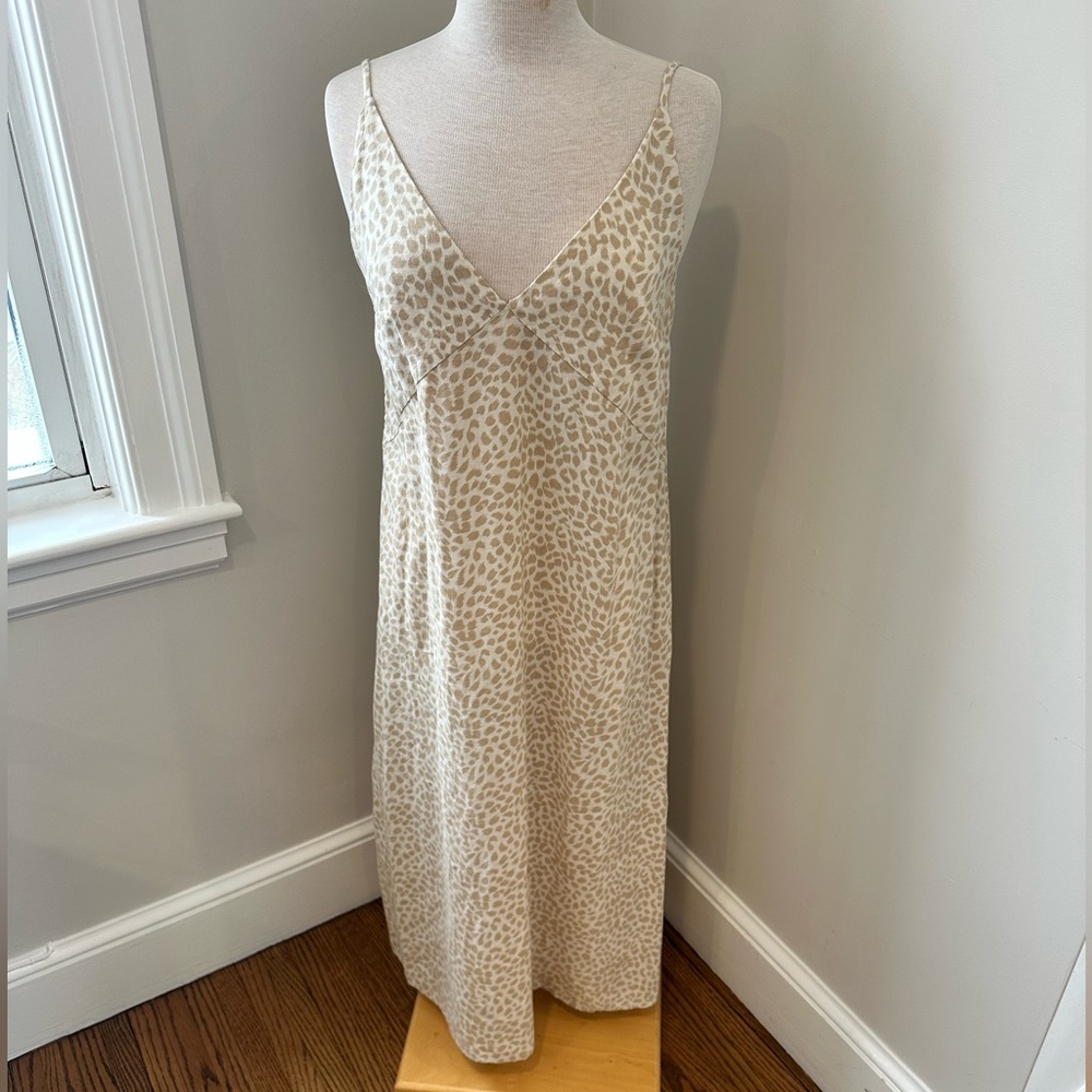 NWT Gap Women’s Linen Blend Cami Midi Dress Beige Leopard Print Size 6 - Picture 3 of 14